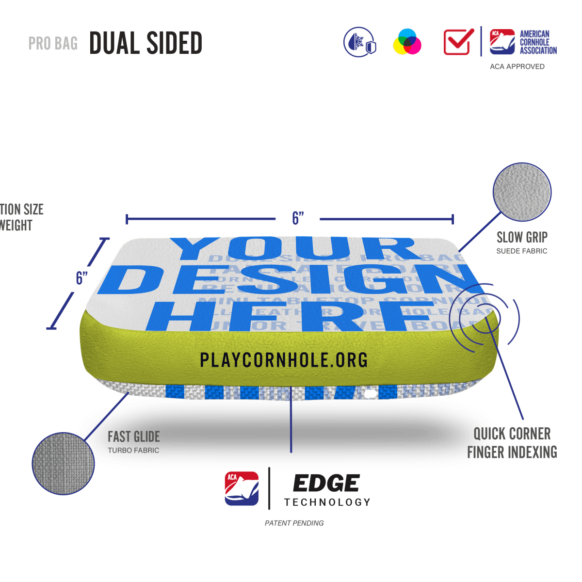 6-in Synergy Edge Custom Dual-Sided Professional Regulation Cornhole Bags