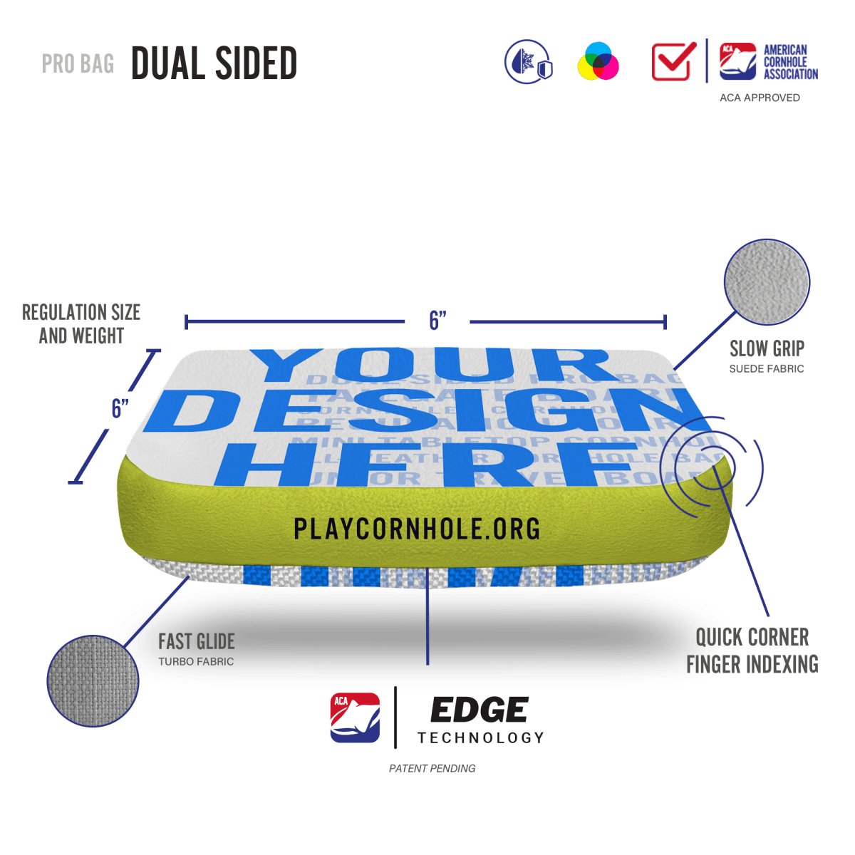 6-in Synergy Edge Custom Dual-Sided Professional Regulation Cornhole Bags