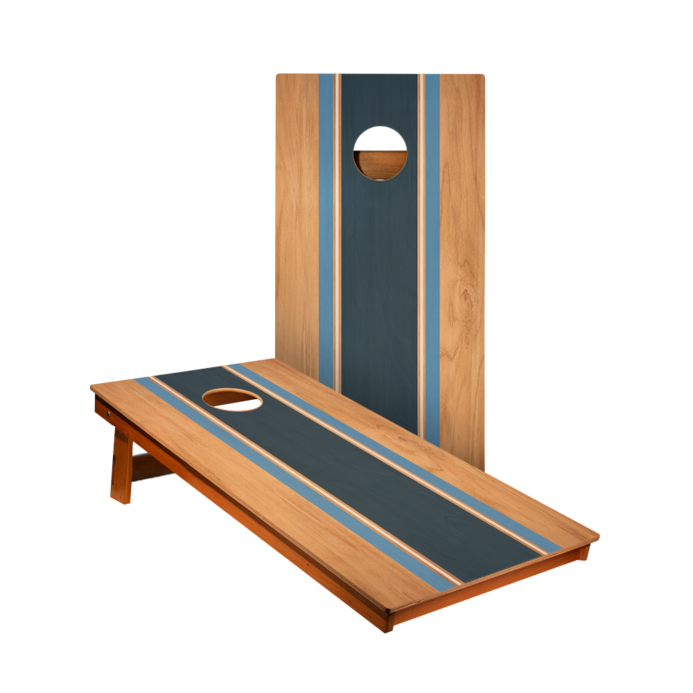 Classic Stripes Natural Wood Blues - 2x Cornhole Boards (60 x 120cm)