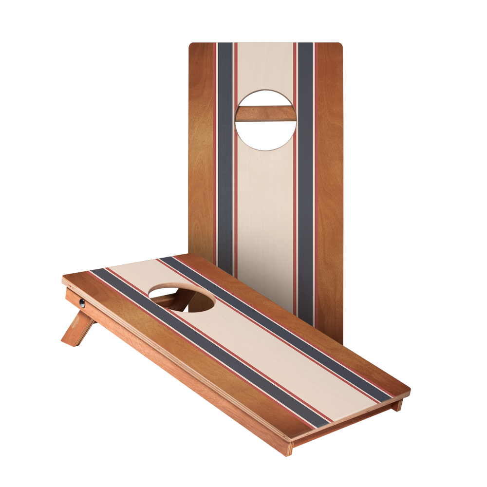 Classic Stripes Mahogany Cream, Blue, and Mauve - 2x Cornhole Boards (30 x 60cm)