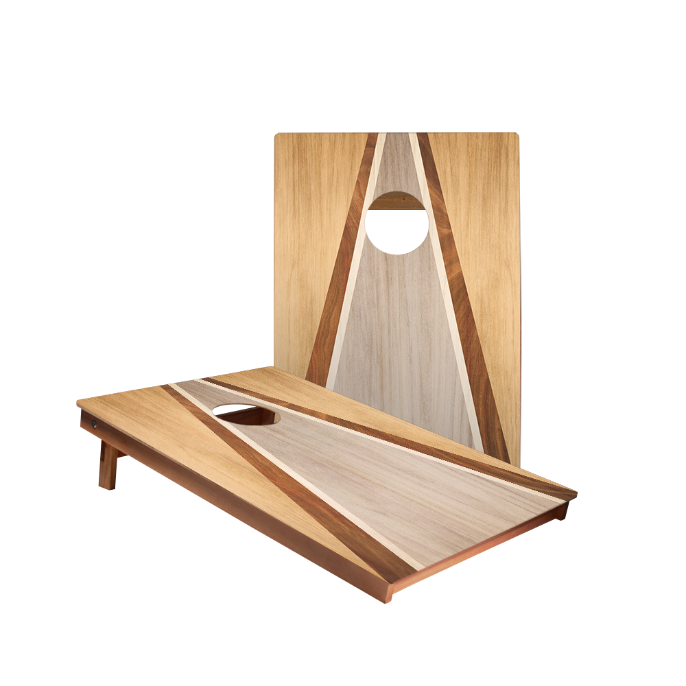 Natural & Gray Wood Triangle - 2x Cornhole Boards (60 x 90cm)