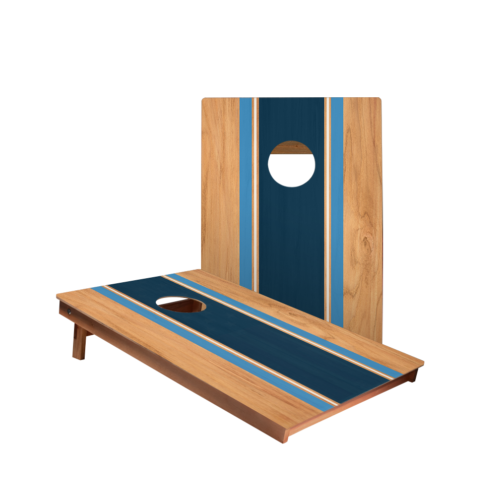 Classic Stripes Natural Wood Blues - 2x Cornhole Boards (60 x 90cm)